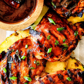 Juicy, smokey, sweet and tangy, Mesquite Pineapple BBQ Chicken smothered in the most wonderful homemade Pineapple BBQ sauce is irresistibly delicious and couldn't be easier!Â