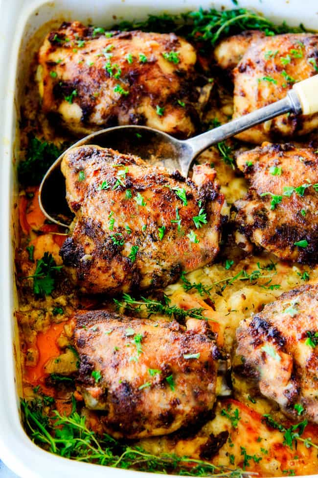 Baked Garlic Herb Chicken with Scalloped Sweet Potatoes