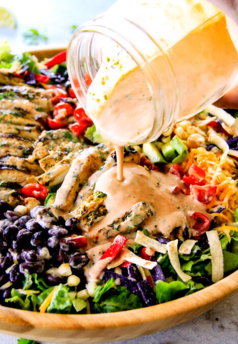 I couldn't stop eating this Cilantro Lime Chicken Taco Salad! Its bursting with tender, juicy chicken and the sweet & tangy Creamy Baja Catalina Dressing is out of this world delicious! This combo is pure heaven!
