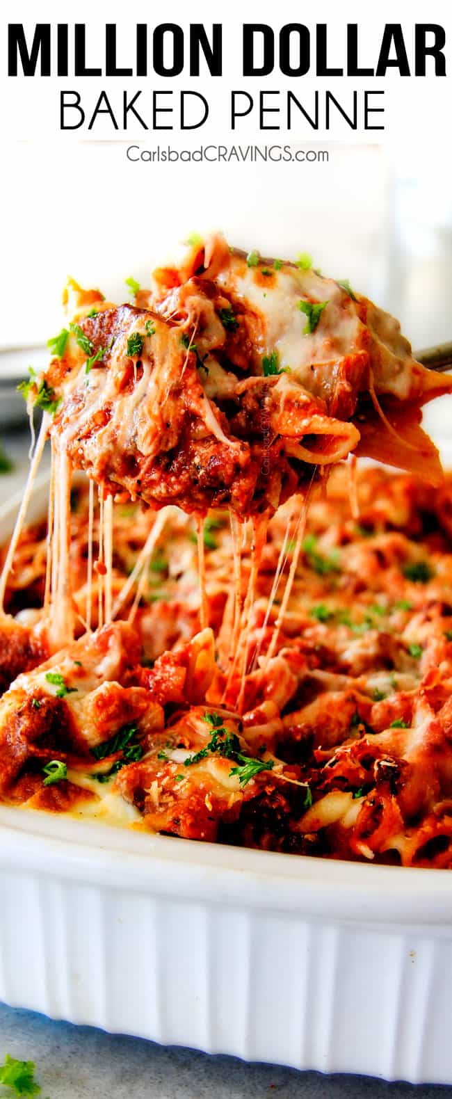 This Million Dollar Baked Penne has been a family favorite for decades! We serve it at all our family gatherings because its SO good, so easy! The homemade sauce is incredible and the hidden layer of creamy/cheesiness is to live for!
