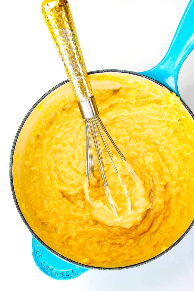 Showing how to make the cream for Banana Coconut Cream Pie.