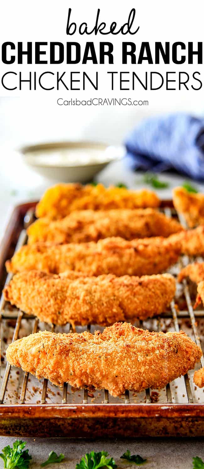 Baked Cheddar Ranch Chicken Tenders.