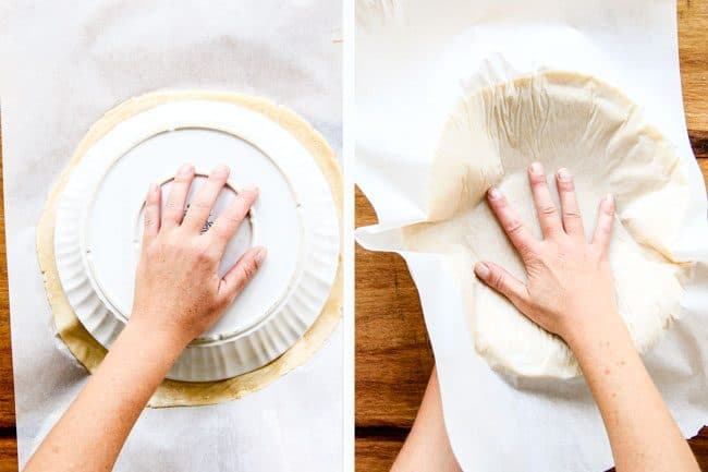 Homemade Pie Crust Recipe being put in a pie pan.