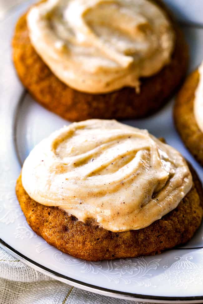 These are the BEST Pumpkin Cookies I've ever had! They are super soft, tons of flavor and the Cinnamon Cream Cheese Frosting is so addicting I was licking the bowl! I brought these to a Halloween Party and they were the first dessert gone!