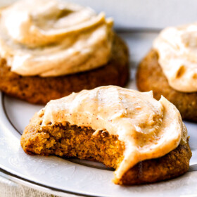 These are the BEST Pumpkin Cookies I've ever had! They are super soft, tons of flavor and the Cinnamon Cream Cheese Frosting is so addicting I was licking the bowl! I brought these to a Halloween Party and they were the first dessert gone!
