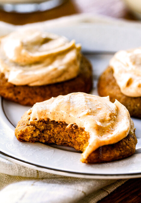 These are the BEST Pumpkin Cookies I've ever had!  They are super soft, tons of flavor and the Cinnamon Cream Cheese Frosting is so addicting I was licking the bowl!   I brought these to a Halloween Party and they were the first dessert gone! 