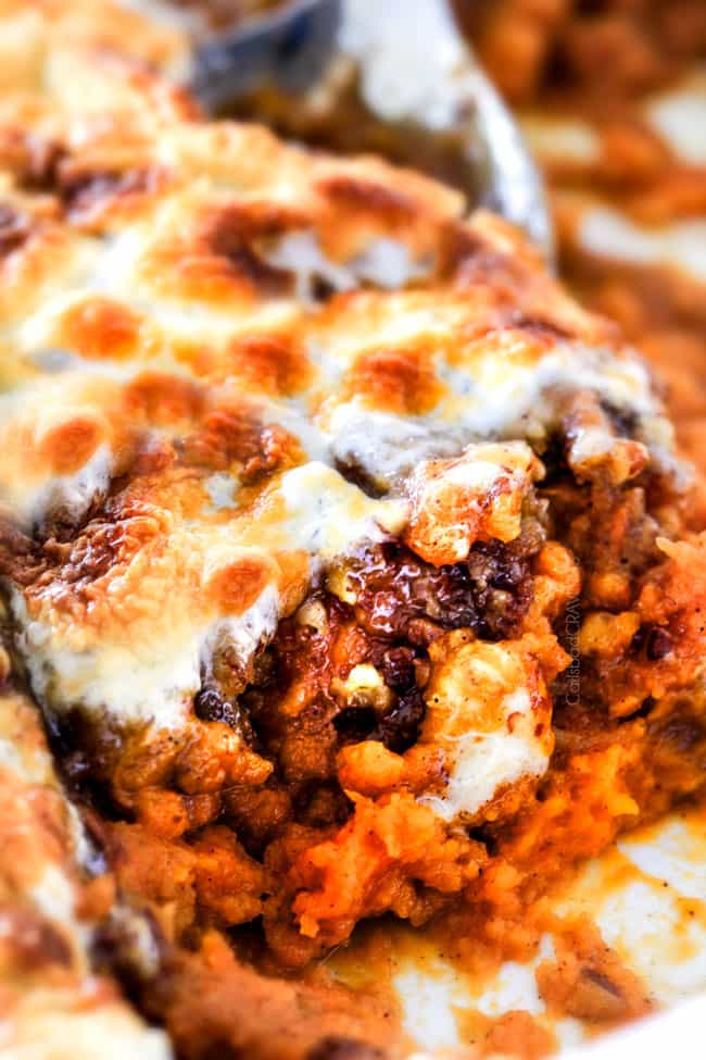 Showing layers of Sweet Potato Casserole.