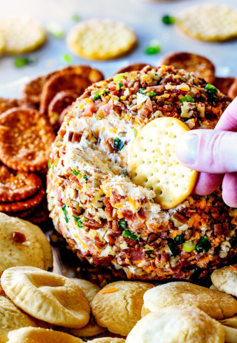 This Bacon Ranch Cheese Ball is a hit every time I make it and is always the first appetizer gone! Its super easy and make ahead for stress free entertaining!