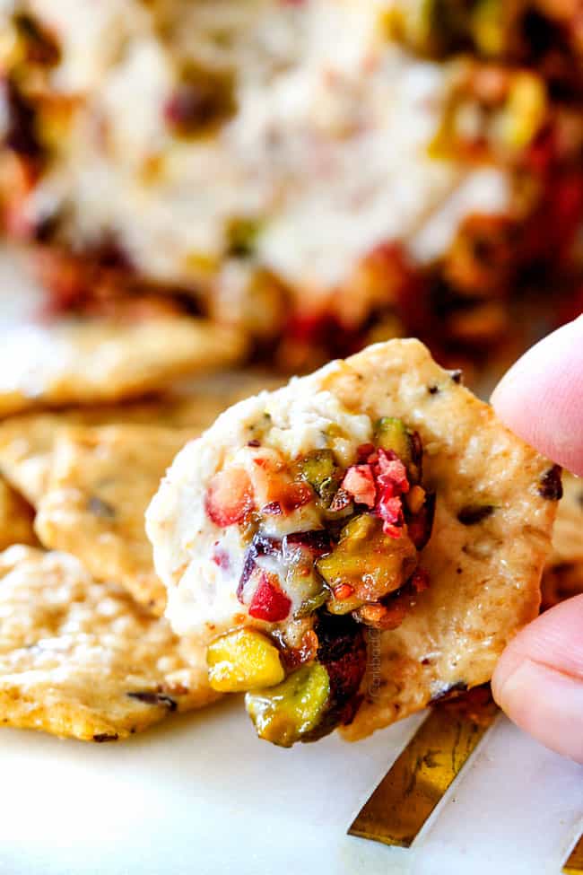 10 Minute prep creamy, sweet and tangy Cranberry Pistachio Cheese Log is the EASIEST yet most impressive appetizer you will ever make! And it can be made DAYS in advance so it’s the perfect appetizer for Thanksgiving, Christmas or any holiday party!