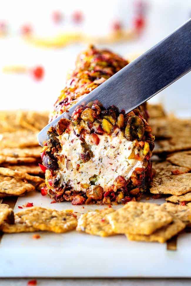 10 Minute prep creamy, sweet and tangy Cranberry Pistachio Cheese Log is the EASIEST yet most impressive appetizer you will ever make! And it can be made DAYS in advance so it’s the perfect appetizer for Thanksgiving, Christmas or any holiday party!