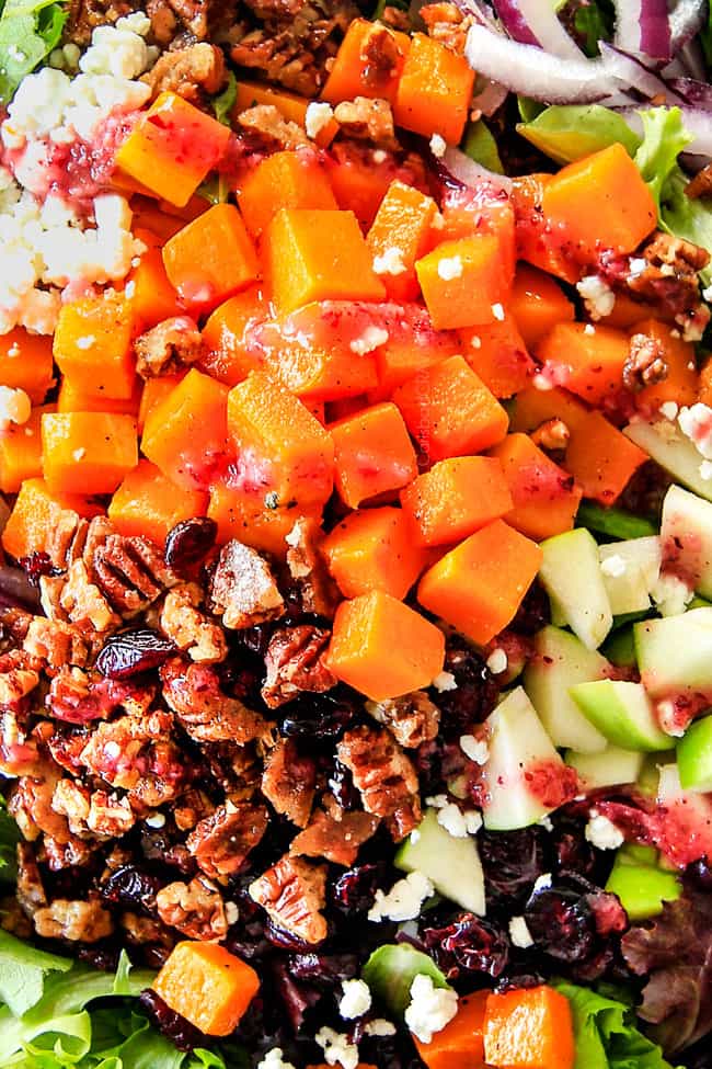 Roasted Brussels Sprouts Salad with Cranberries, Caramelized Pecans and Goat Cheese.
