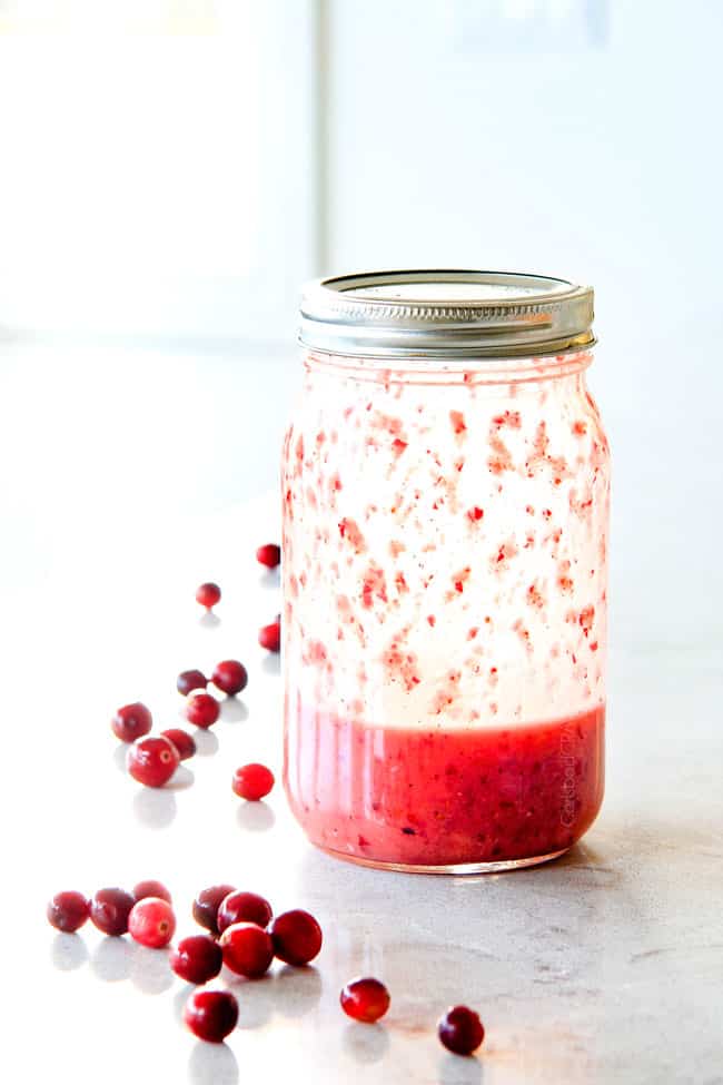 Roasted Butternut Squash Salad dressing in a clear jar.