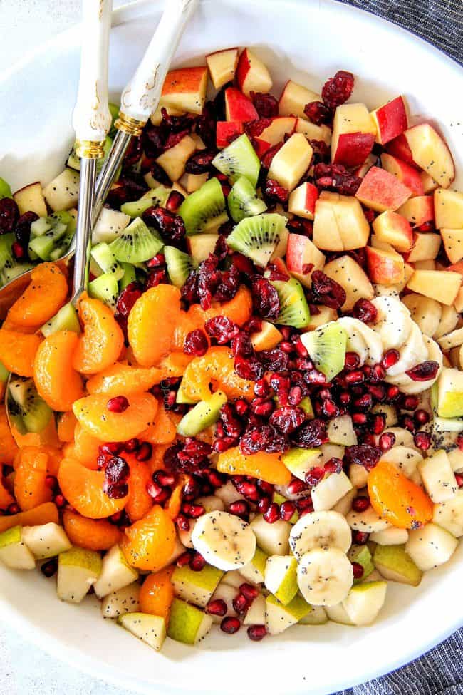 Irresistibly delicious, fresh and vibrant Winter Fruit Salad with Honey Lime Poppy Seed Vinaigrette is simple to whip together but can’t stop eating delicious! It makes the perfect Thanksgiving or Christmas side!