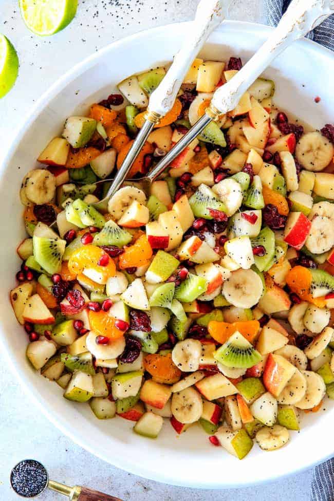 Irresistibly delicious, fresh and vibrant Winter Fruit Salad with Honey Lime Poppy Seed Vinaigrette is simple to whip together but can’t stop eating delicious! It makes the perfect Thanksgiving or Christmas side!