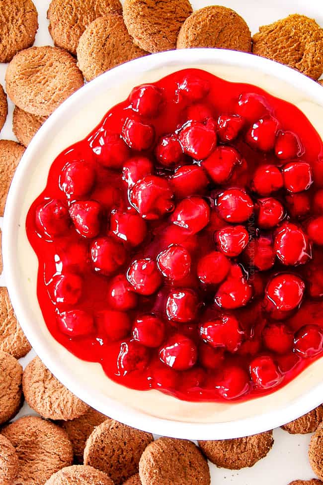 Cherry Cheesecake Dip with gingersnap cookies on the side.