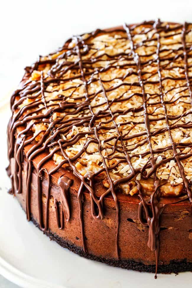 Show a full German Chocolate Cheesecake.