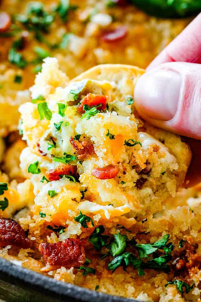 showing how to make Jalapeno Popper dip by combining cream cheese, mayonnaise, sour cream, mozzarella, parmesan, cheddar and spices in a bowl