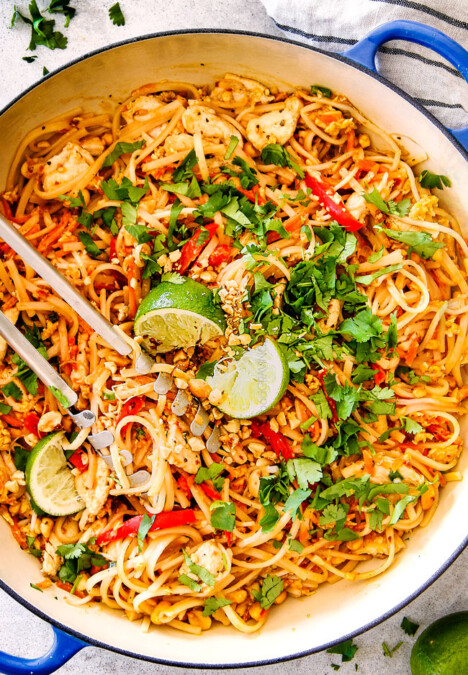 This Chicken Pad Thai Recipe is unbelievable with the most incredible pantry friendly Pad Thai Sauce!  It tastes even better than takeout and only 30 minutes to make!  You can use chicken or make it vegetarian Pad Thai or Shrimp Pad Thai!