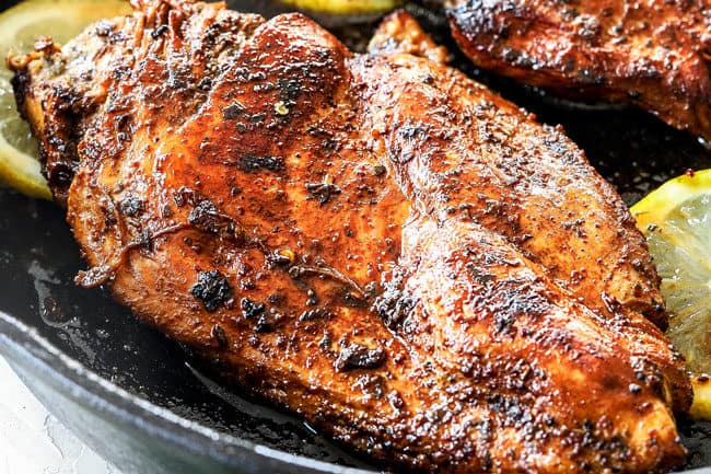 showing how to make Greek chicken for Greek chicken salad in a skillet