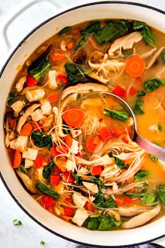 30 MINUTE Miso Soup recipe bursting with chicken, noodles and vegetables swimming in a steaming hot, savory, salty broth is a meal-in-one all made in ONE POT!