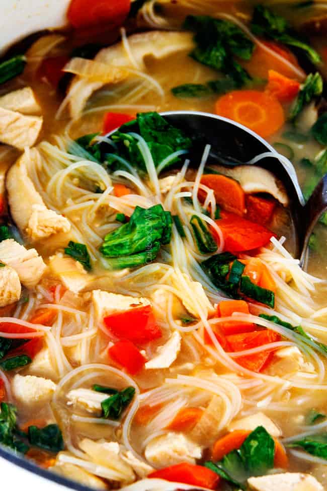 Miso Soup with noodles and chicken.