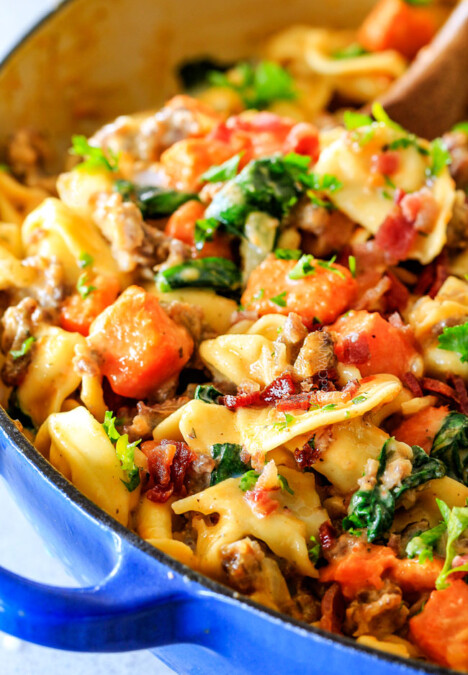 How to cook Creamy Tortellini by adding half and half to skillet and letting simmer