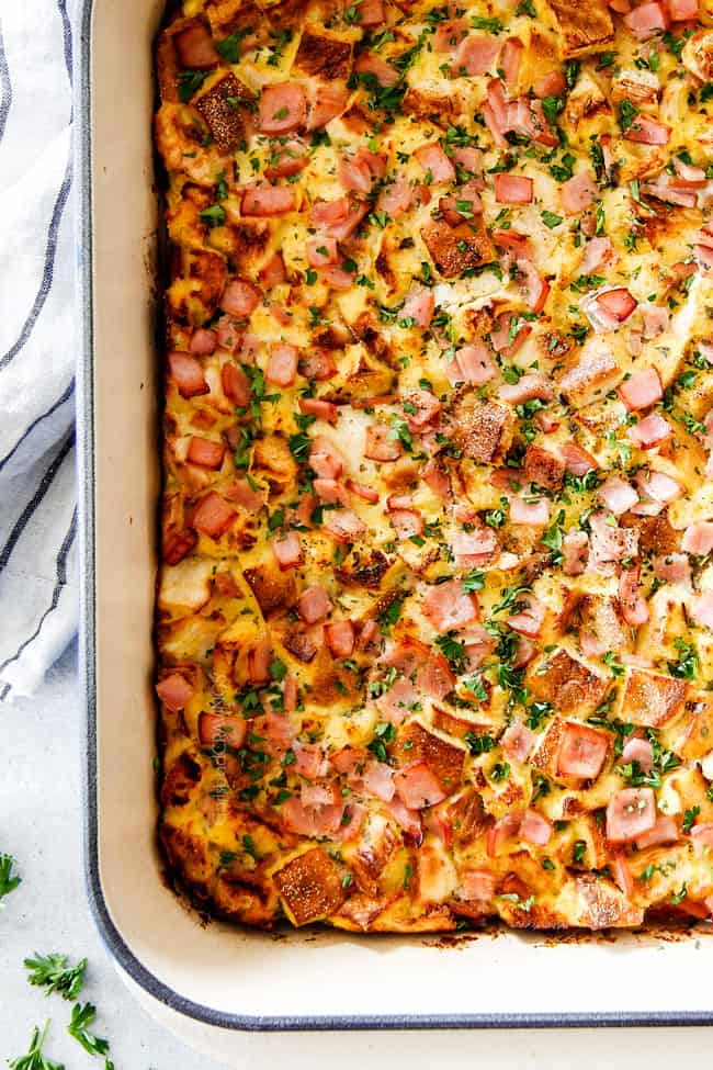 Up close shot of easy Blender Hollandaise Shot in blender for Eggs Benedict Casserole