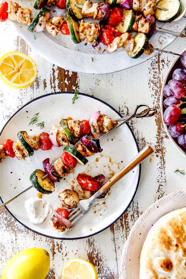 chicken souvlaki on skewers with tzatziki
