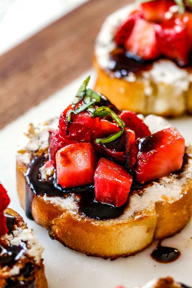 up close view of Strawberry Goat Cheese Bruschetta