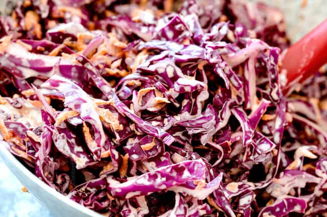 Making tangy coleslaw for Brisket Sandwiches with Coleslaw