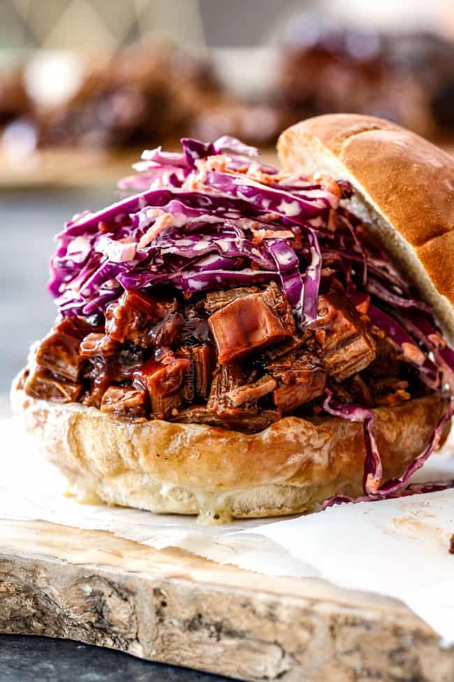 Open faced best brisket sandwich with coleslaw