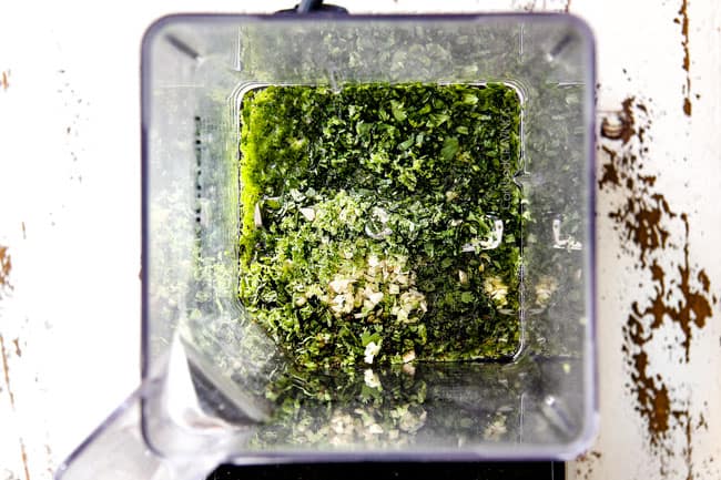 Adding Cilantro Lime dressing ingredients in a blender for Corn Salad Recipe