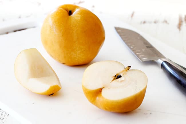 showing how to make authentic beef bulgogi by grating an Asian pear