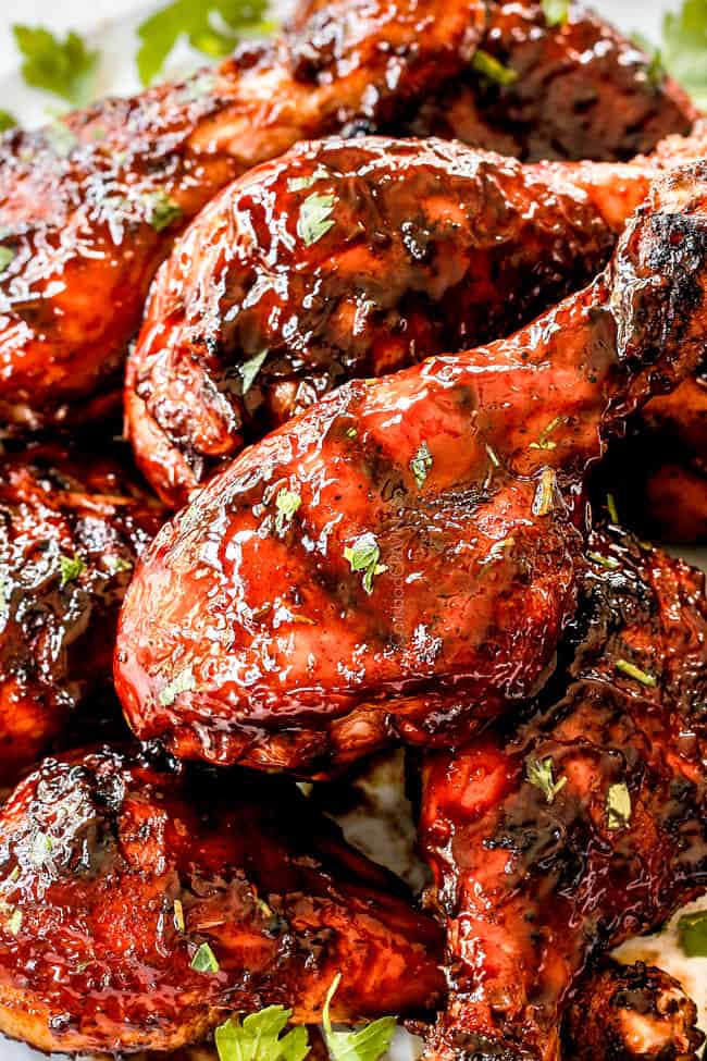 up close of grilled bbq chicken drumstick