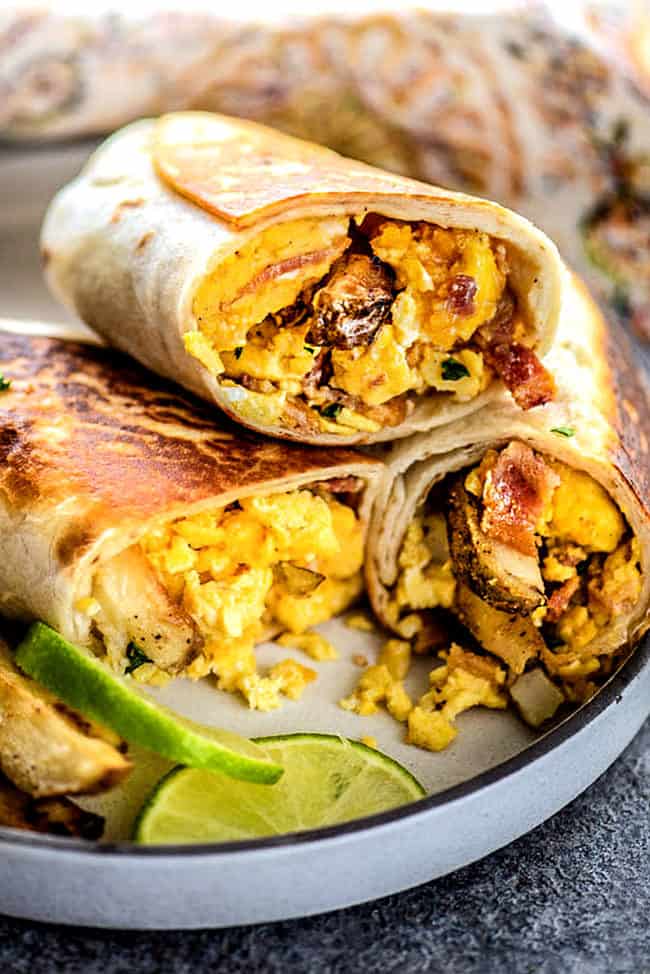 up close of make ahead breakfast burritos