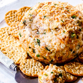Pineapple Cheese Ball with some cheese spread missing