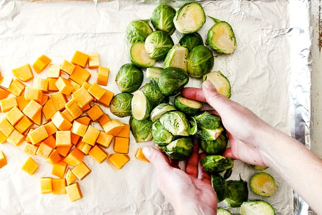 showing how to make hoisin chicken by tossing vegetables with hoisin glaze