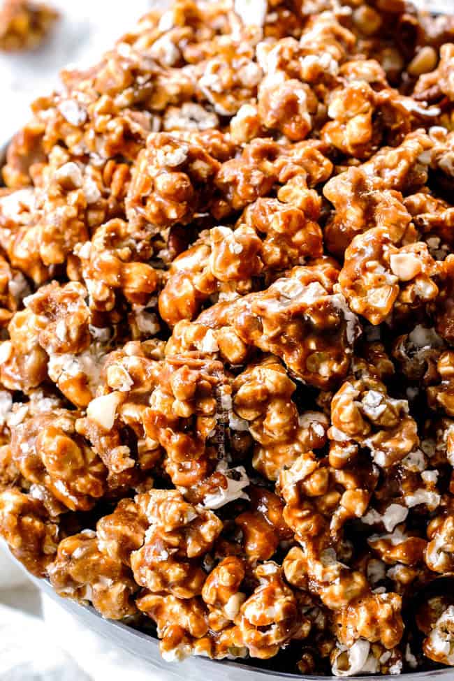 up close of baked caramel popcorn