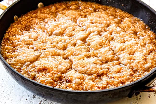 showing how to make caramel popcorn by boiling caramel sauce