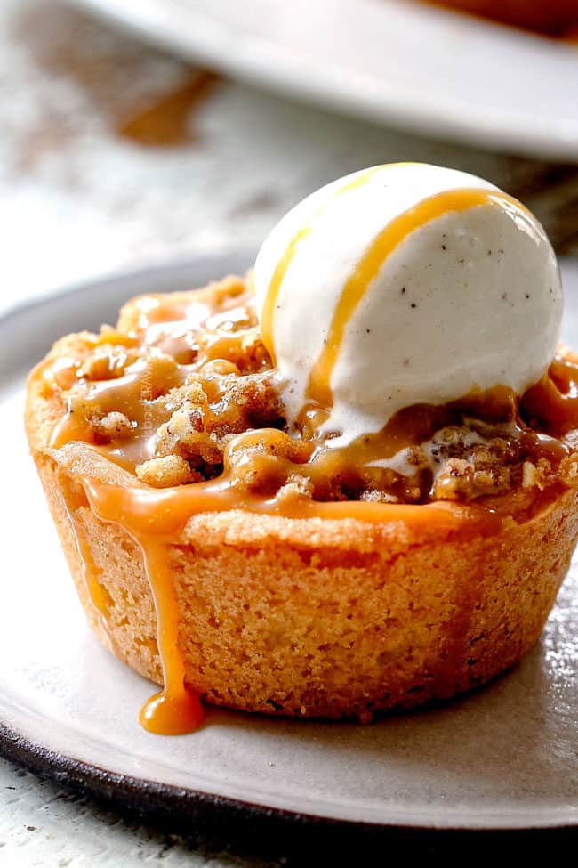 easy caramel sauce drizzled over caramel apple pies