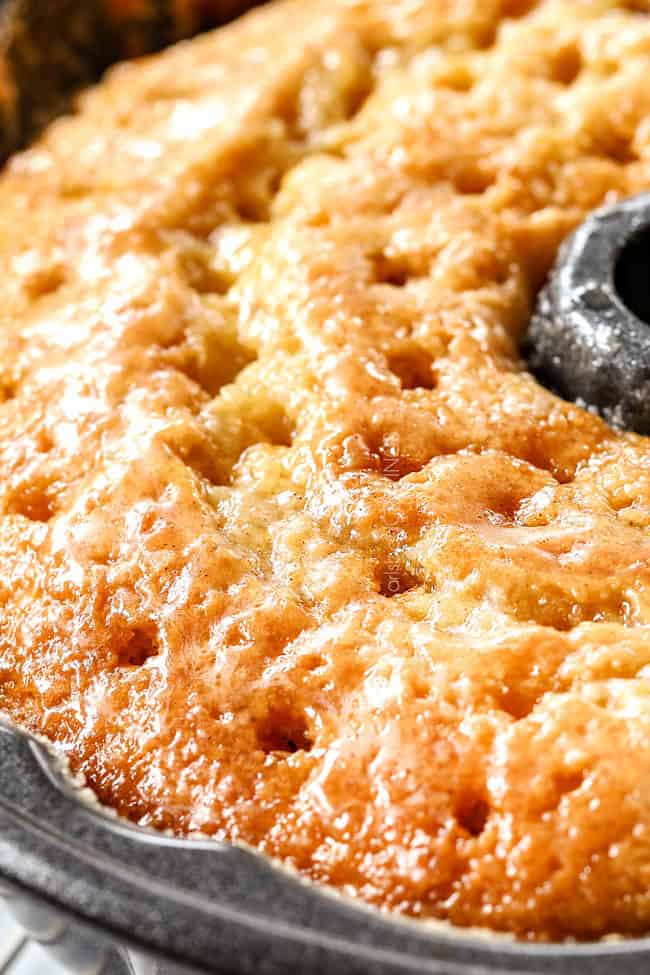 up close of Kentucky Butter Cake with crunchy glazed bottom