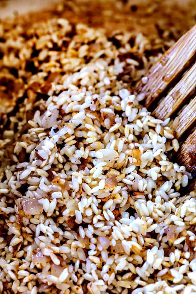 showing how to make risotto by toasting rice