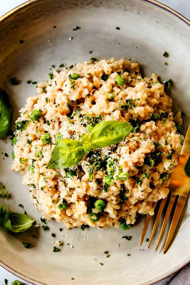 up close of a serving of garlic Parmesan risotto