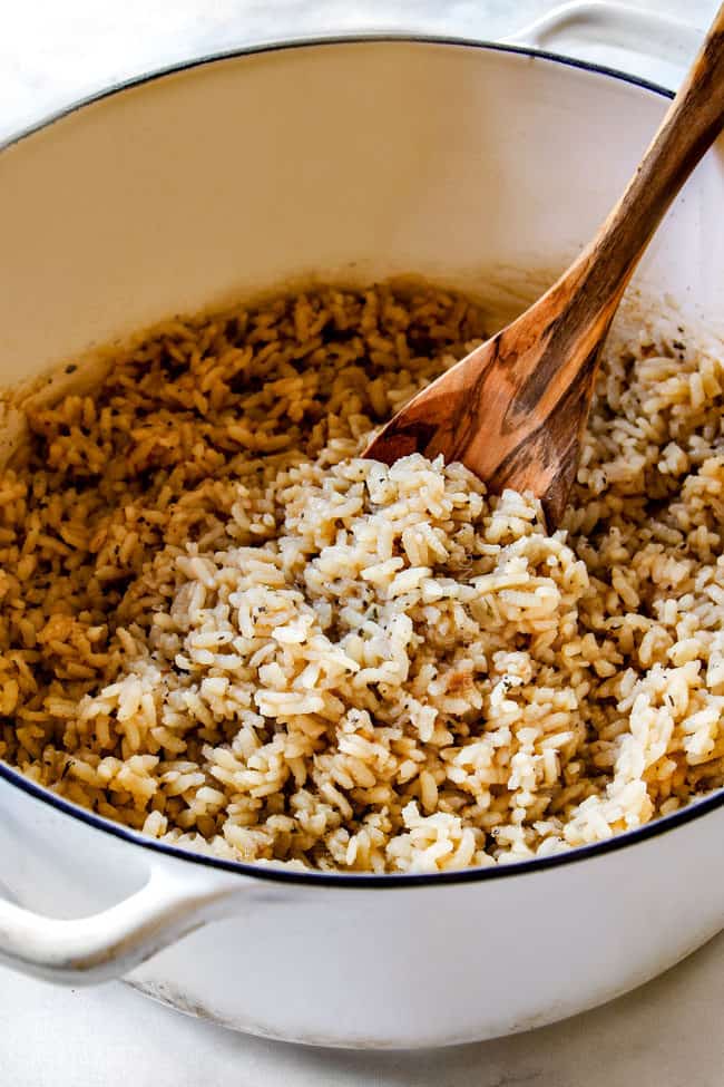 showing how to make risotto by toasting rice