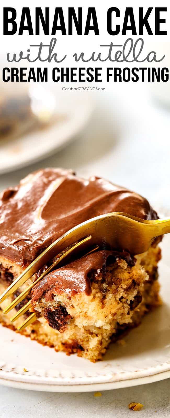 up close of a fork cutting into banana cake
