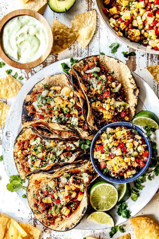top view of corn salsa for tacos