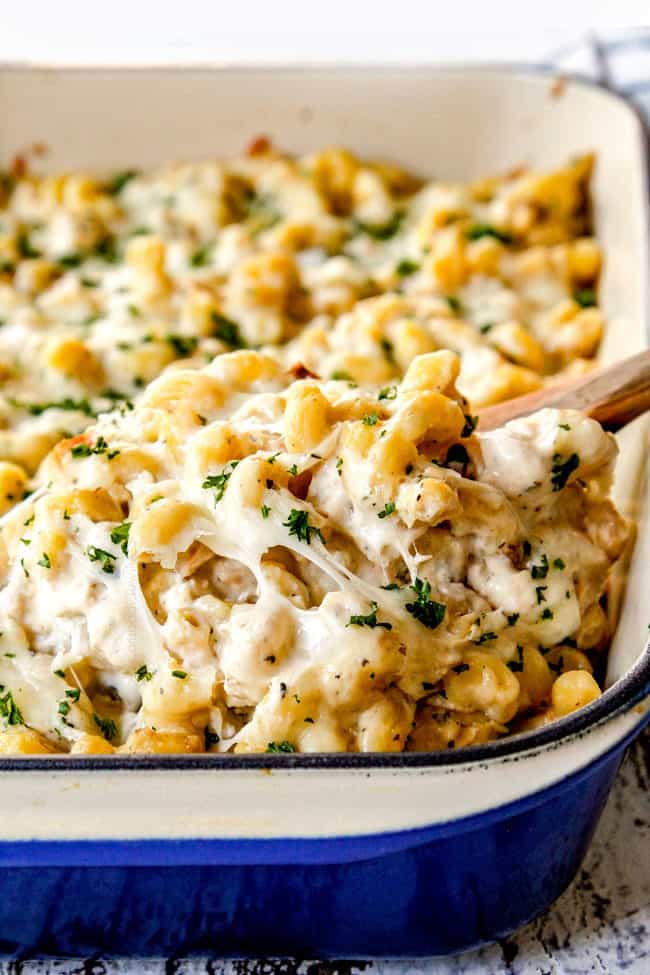 a spoonful of cheesy Chicken Alfredo recipe 