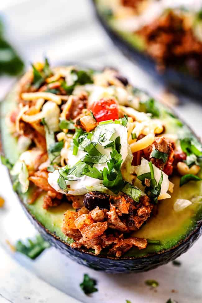side view of stuffed avocados recipe