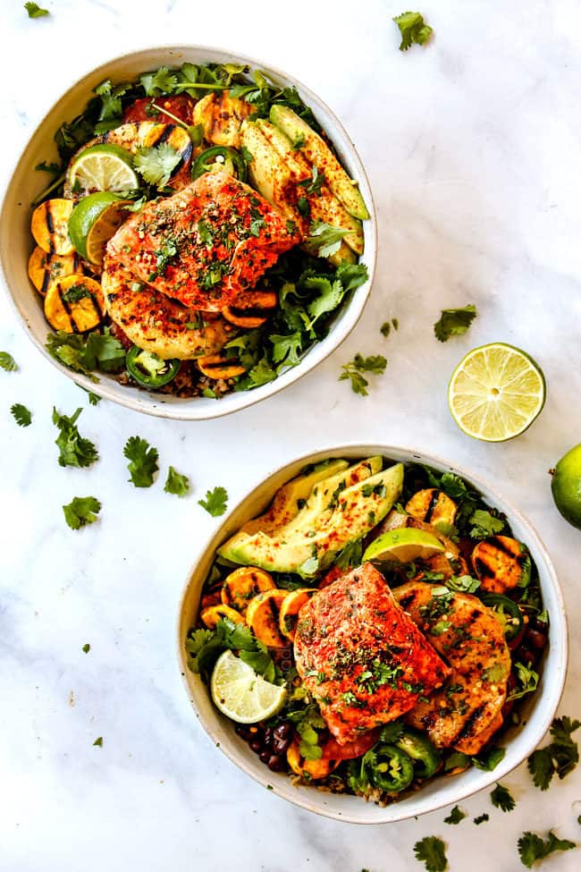 top view of easy salmon bowl recipe
