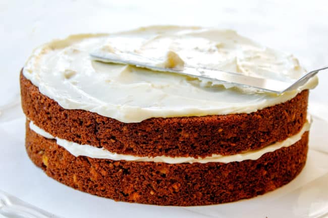 showing how to make hummingbird cake by frosting Hummingbird Cake recipe